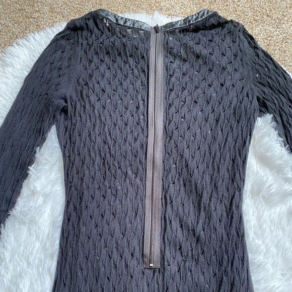 Diane Von Furstenberg Slim Kivel Ladder Lace Knit Dress Faux Leather Stretch - Picture 5 of 15